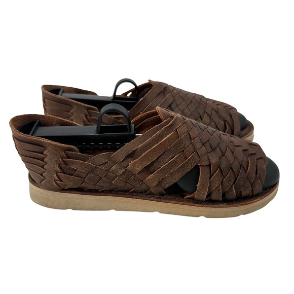 Brand X size 7 Woven Leather Huarache Sandals Brown Peep Toe Mexico - Picture 1 of 7